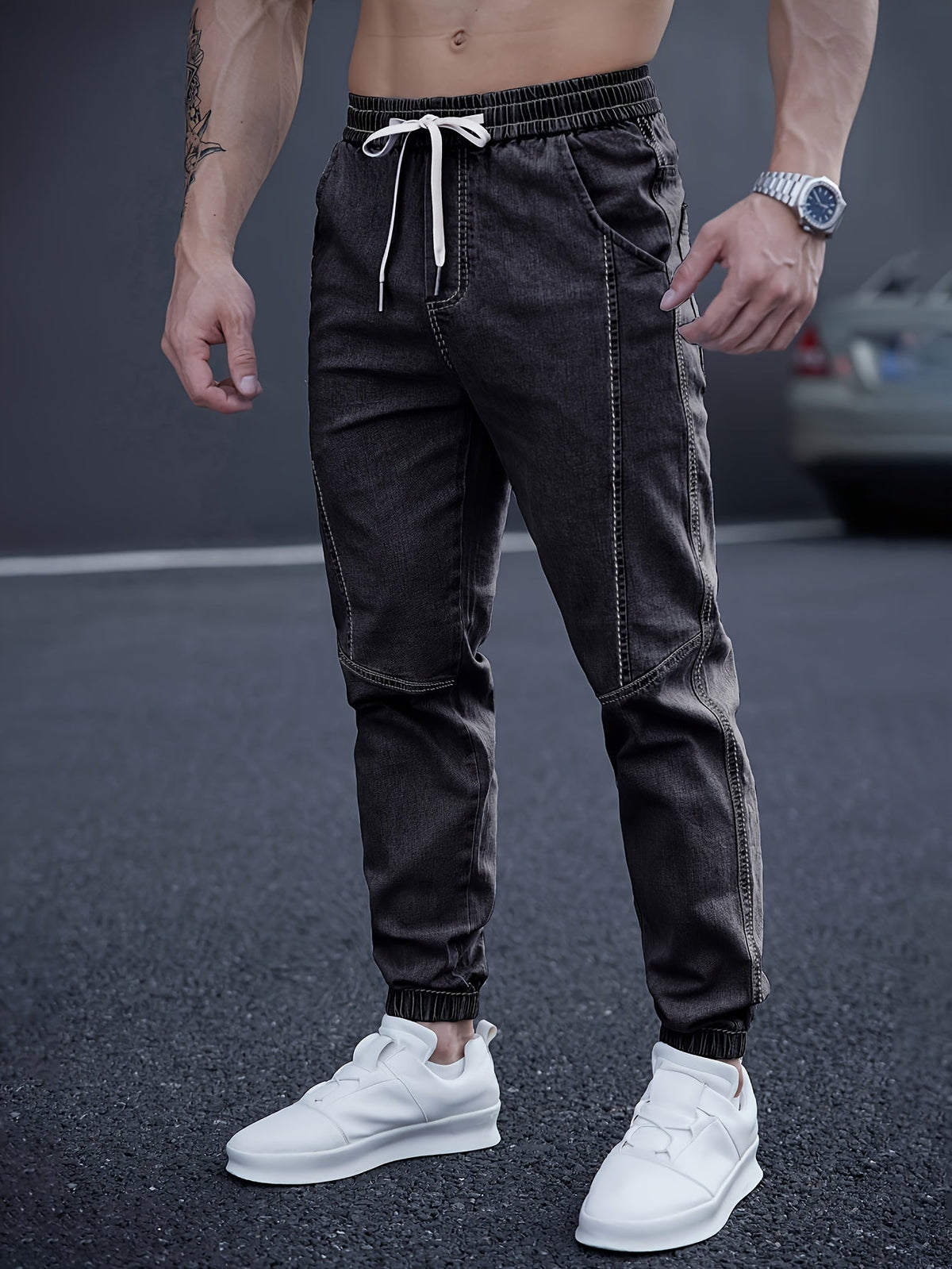 Brent Men’s Cargo Jogger Pants – Elastic Waist with Tapered Fit and Side Pockets