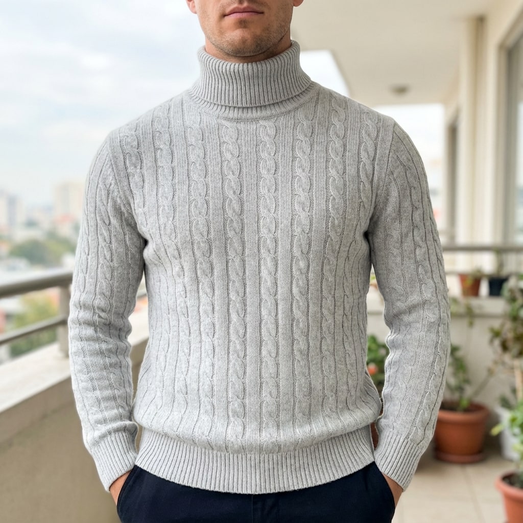 Arthur Men’s Turtleneck Sweater – Cable Knit Jumper