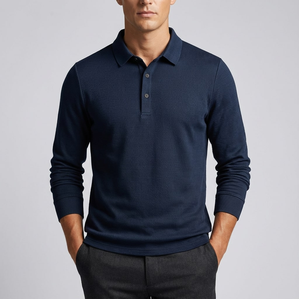 Northwood Men’s Long Sleeve Polo – Soft Woven Fabric Polo Shirt