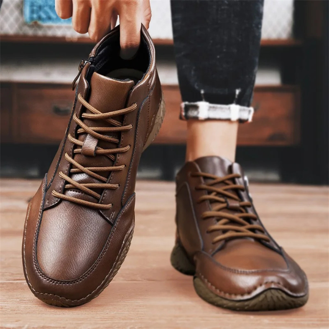 Dantelo Men’s Leather Ankle Boots – Full-Grain Zip-Up Design for Everyday Comfort