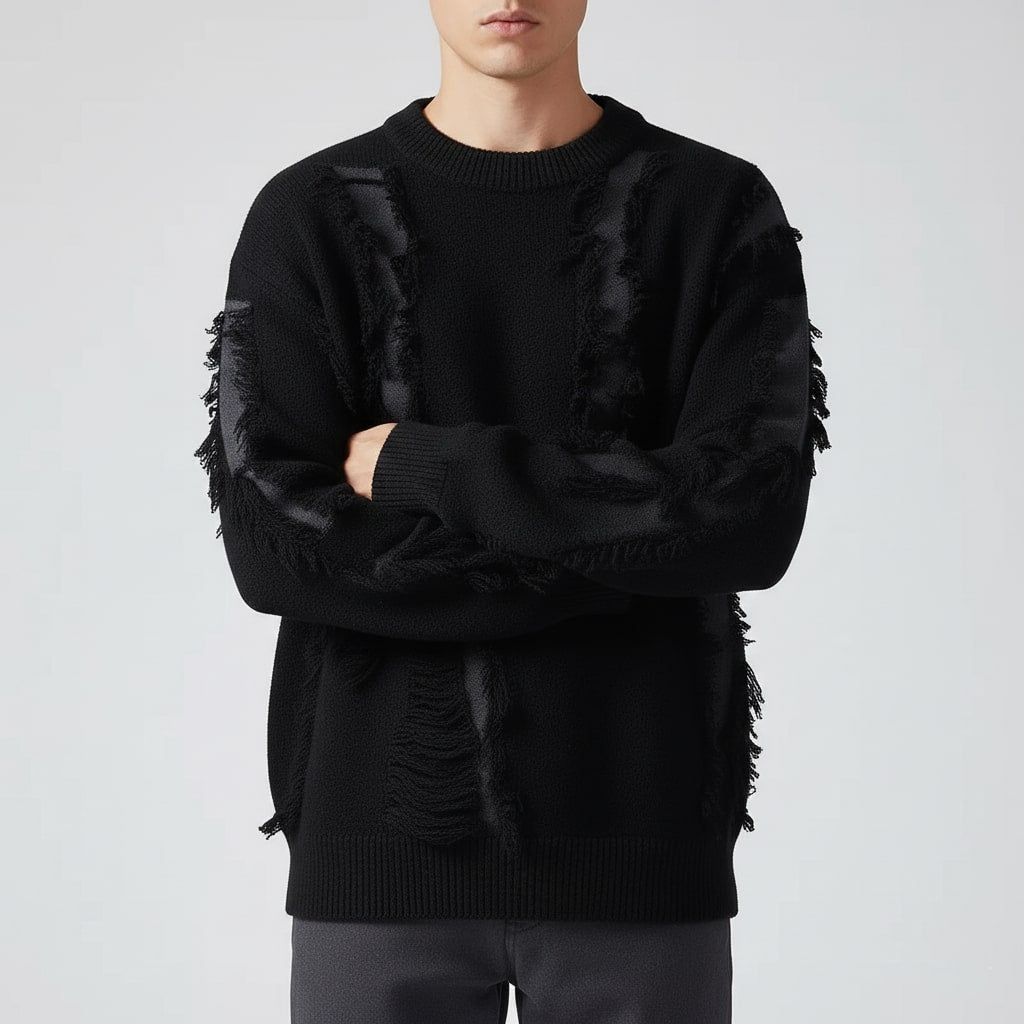 Aiden Distressed Men’s Sweater with Edgy Frayed Detailing