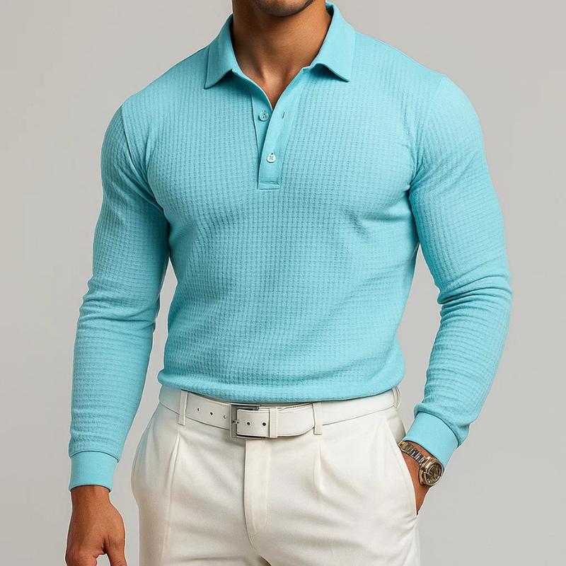 Benedicto Men’s Polo Sweater – Textured Knit Long Sleeve Polo Sweater