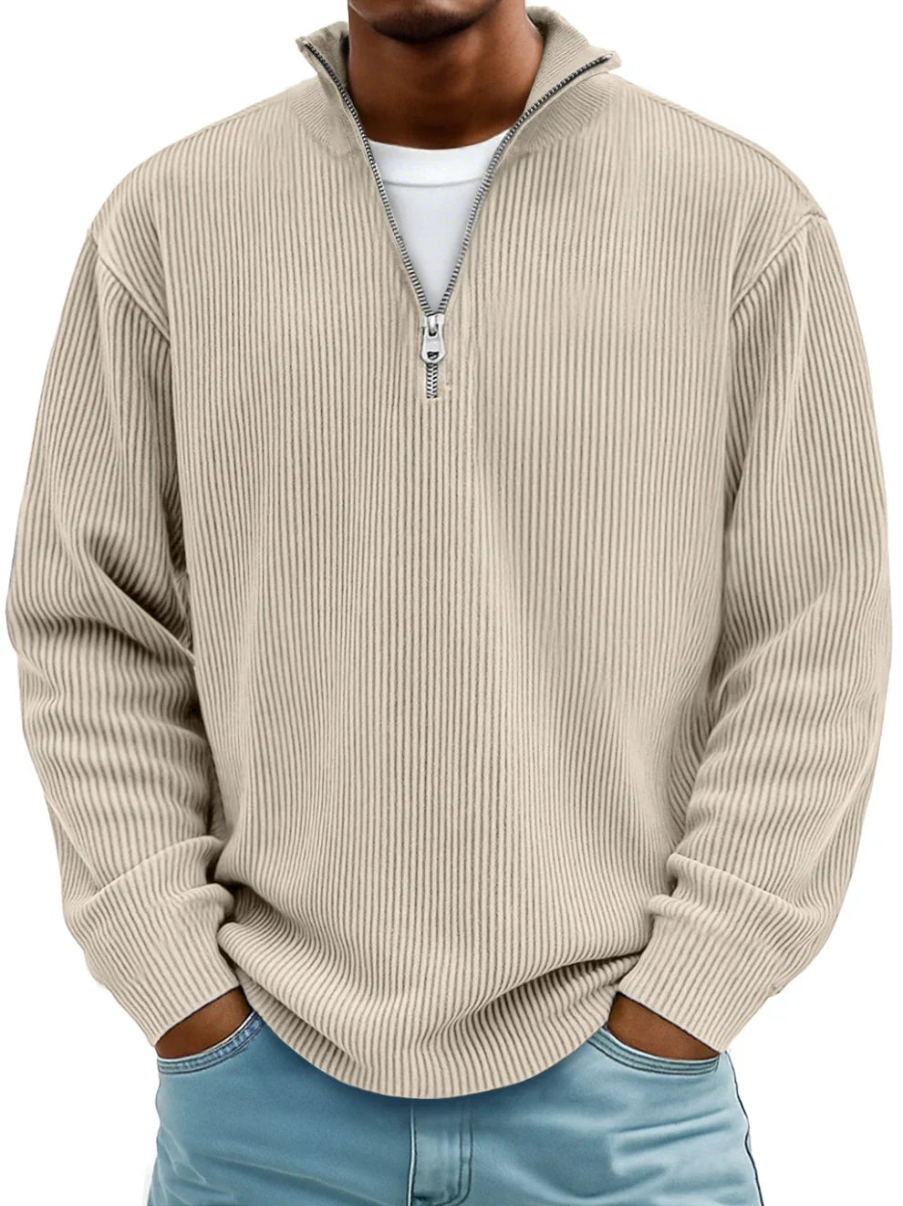 Ramon Men’s Half Zip Sweater – Ribbed Knit Pullover with Relaxed Fit