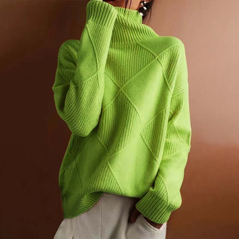 Soraya Women’s Turtleneck Sweater – Textured Knit Relaxed Fit for Fall
