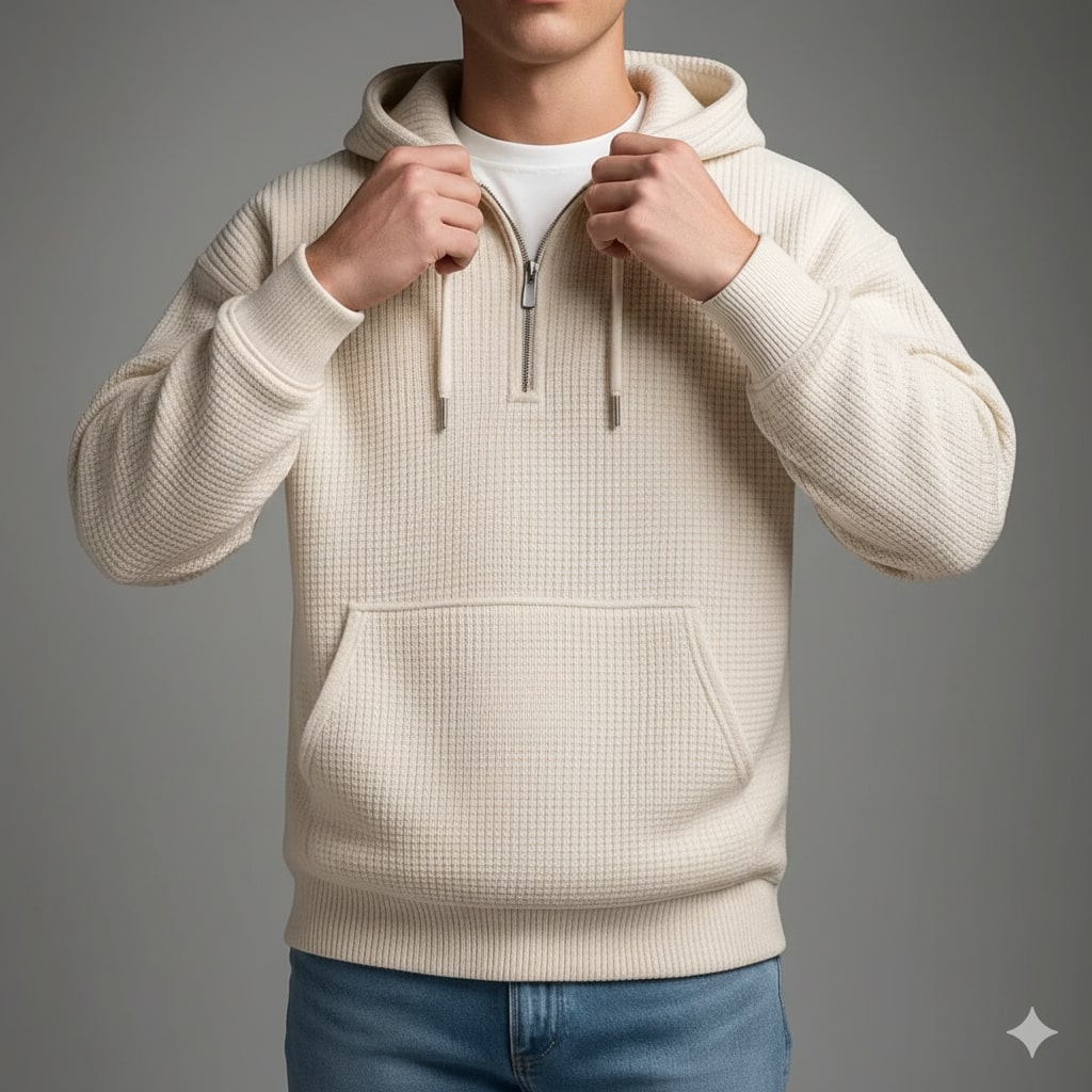 Charles Men’s Waffle Hoodie – Soft Waffle-Knit Half-Zip Sweater