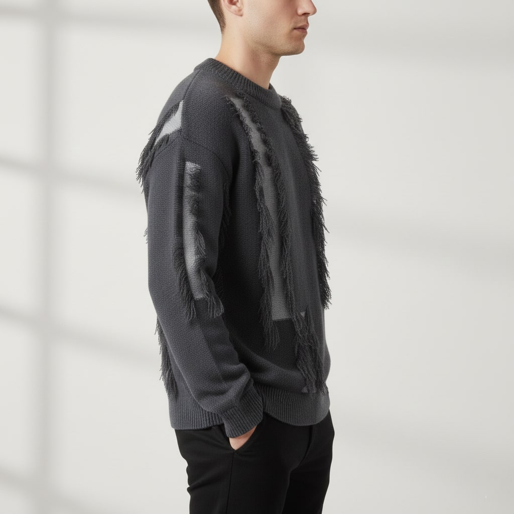Aiden Distressed Men’s Sweater with Edgy Frayed Detailing