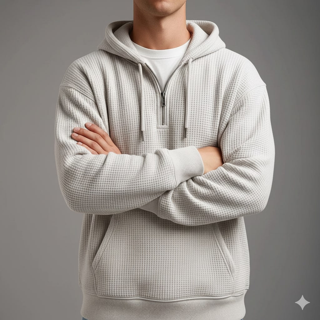 Charles Men’s Waffle Hoodie – Soft Waffle-Knit Half-Zip Sweater