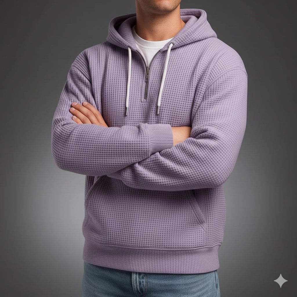 Charles Men’s Waffle Hoodie – Soft Waffle-Knit Half-Zip Sweater