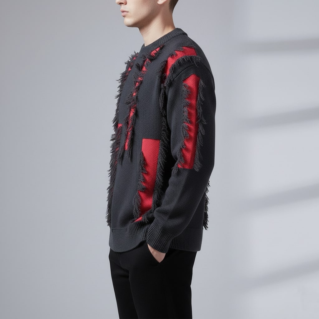 Aiden Distressed Men’s Sweater with Edgy Frayed Detailing