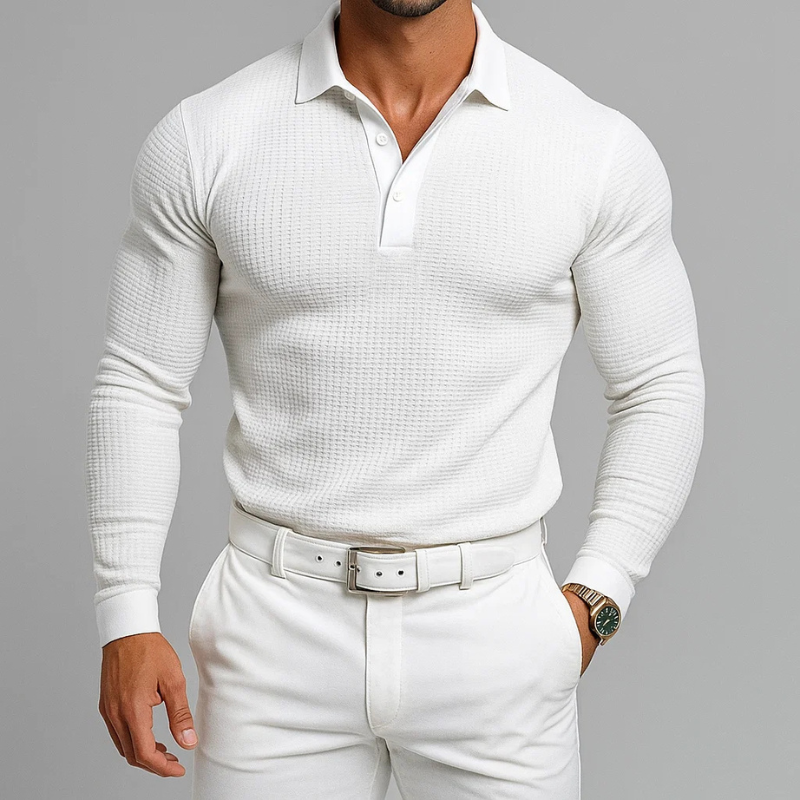 Benedicto Men’s Polo Sweater – Textured Knit Long Sleeve Polo Sweater