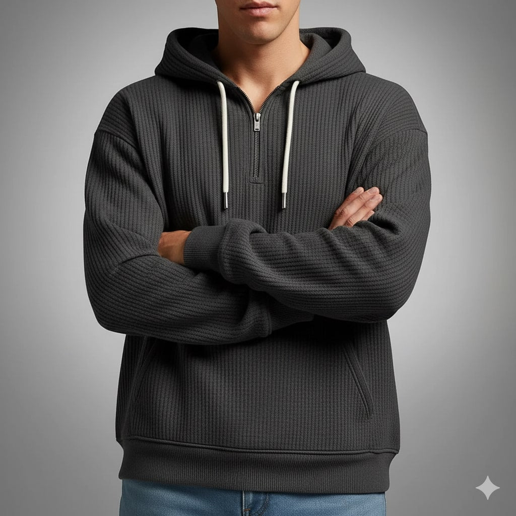 Charles Men’s Waffle Hoodie – Soft Waffle-Knit Half-Zip Sweater