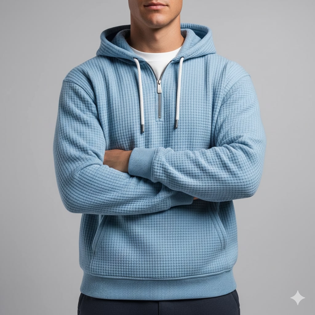 Charles Men’s Waffle Hoodie – Soft Waffle-Knit Half-Zip Sweater