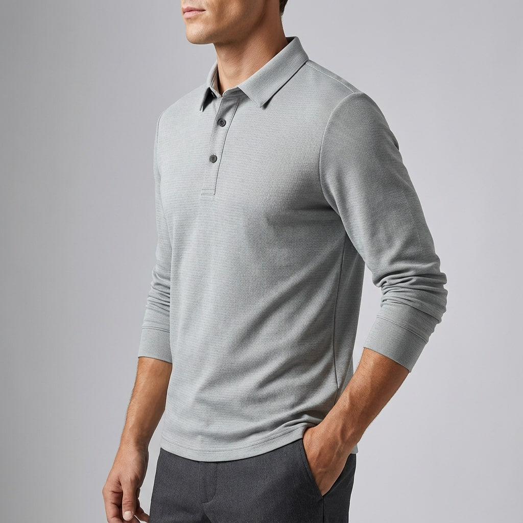 Northwood Men’s Long Sleeve Polo – Soft Woven Fabric Polo Shirt