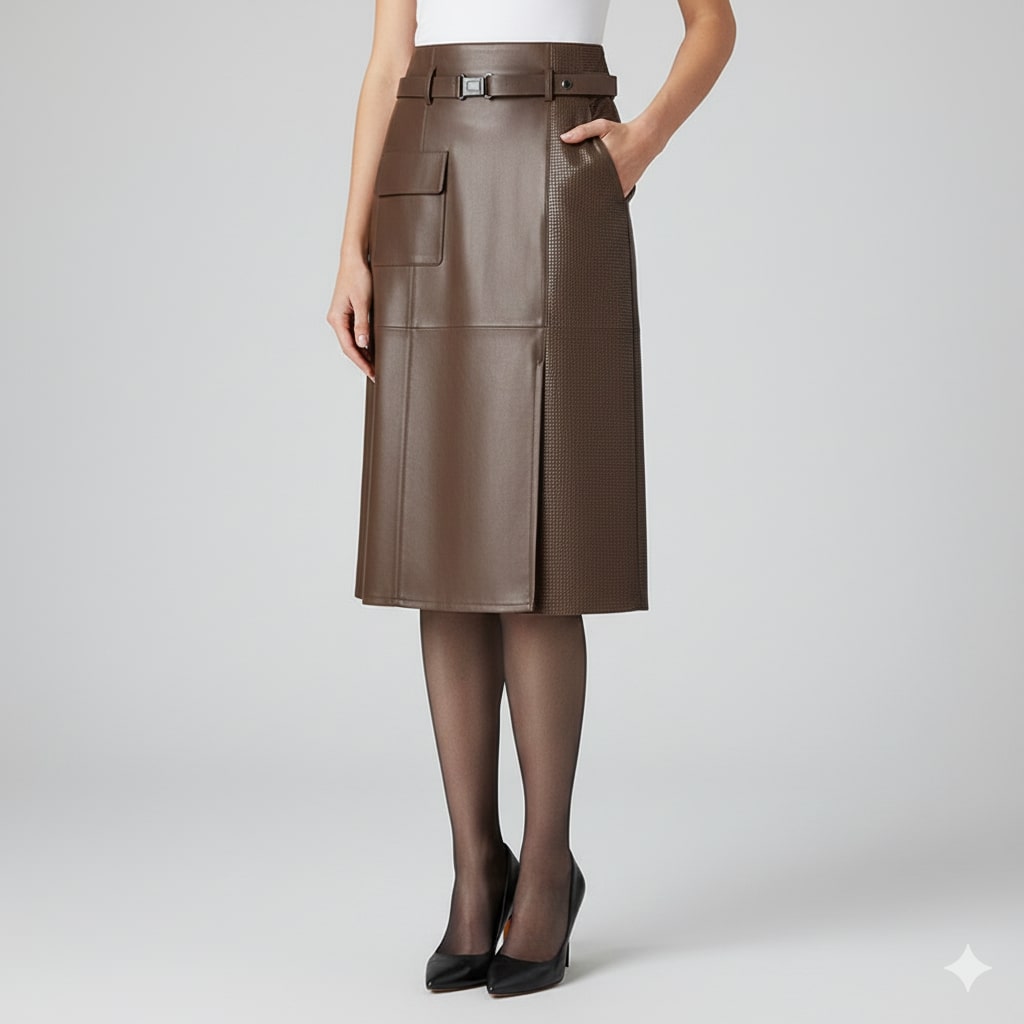 Maui Women's Leather Skirt – High-Waist Asymmetrical Leather Pencil Skirt