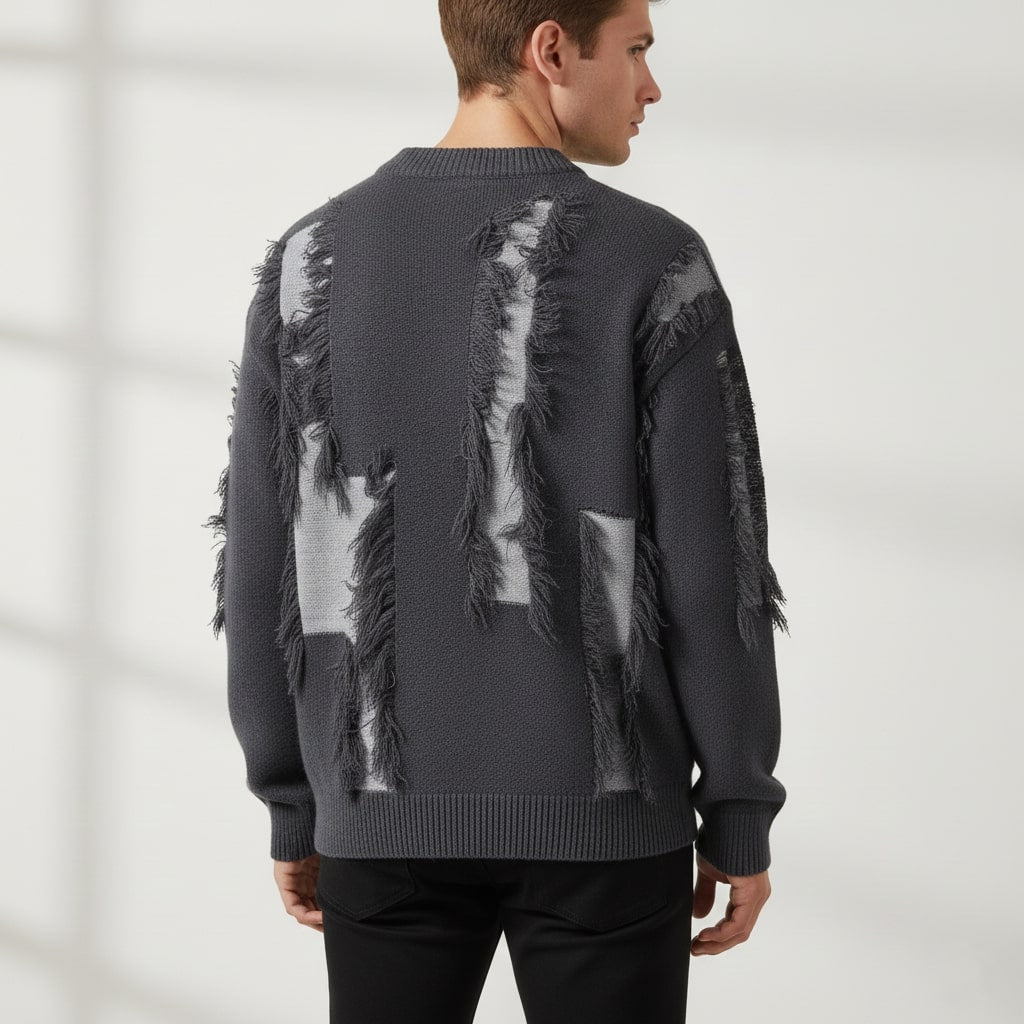 Aiden Distressed Men’s Sweater with Edgy Frayed Detailing