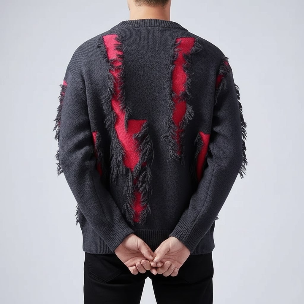 Aiden Distressed Men’s Sweater with Edgy Frayed Detailing