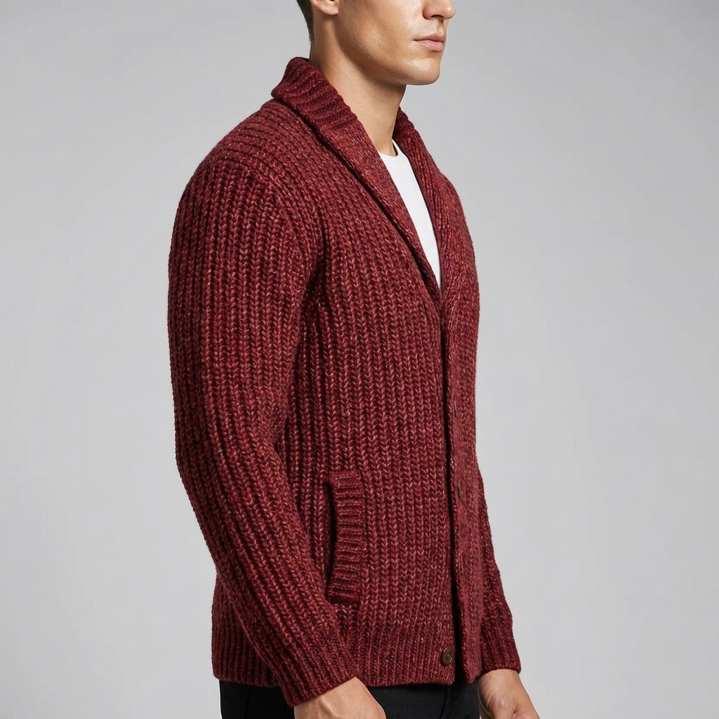 Marcus Men’s Cardigan – Chunky Knit Button-Up Shawl Collar Cardigan