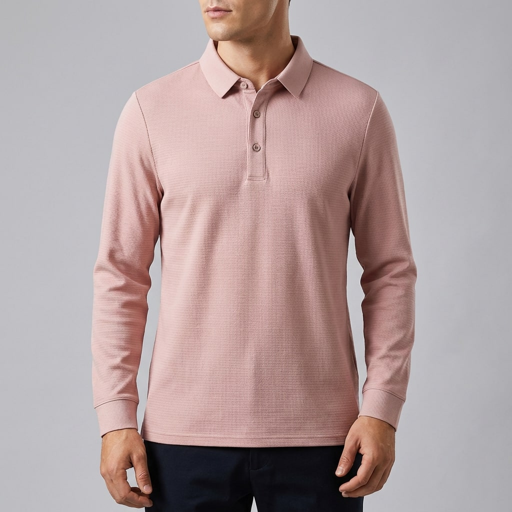 Northwood Men’s Long Sleeve Polo – Soft Woven Fabric Polo Shirt