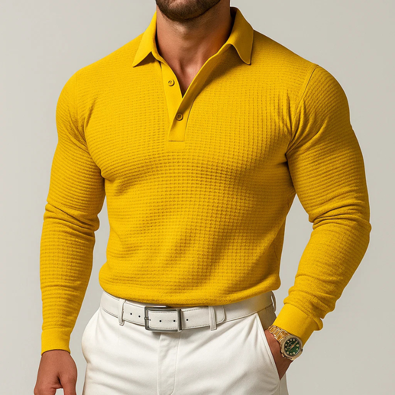 Benedicto Men’s Polo Sweater – Textured Knit Long Sleeve Polo Sweater