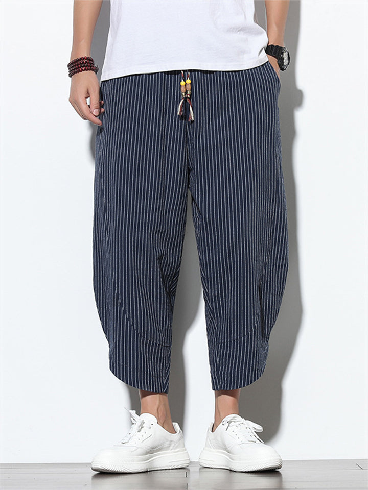 Elias Men’s Linen Pants – Straight Cut Cotton Blend with Subtle Stripe Texture