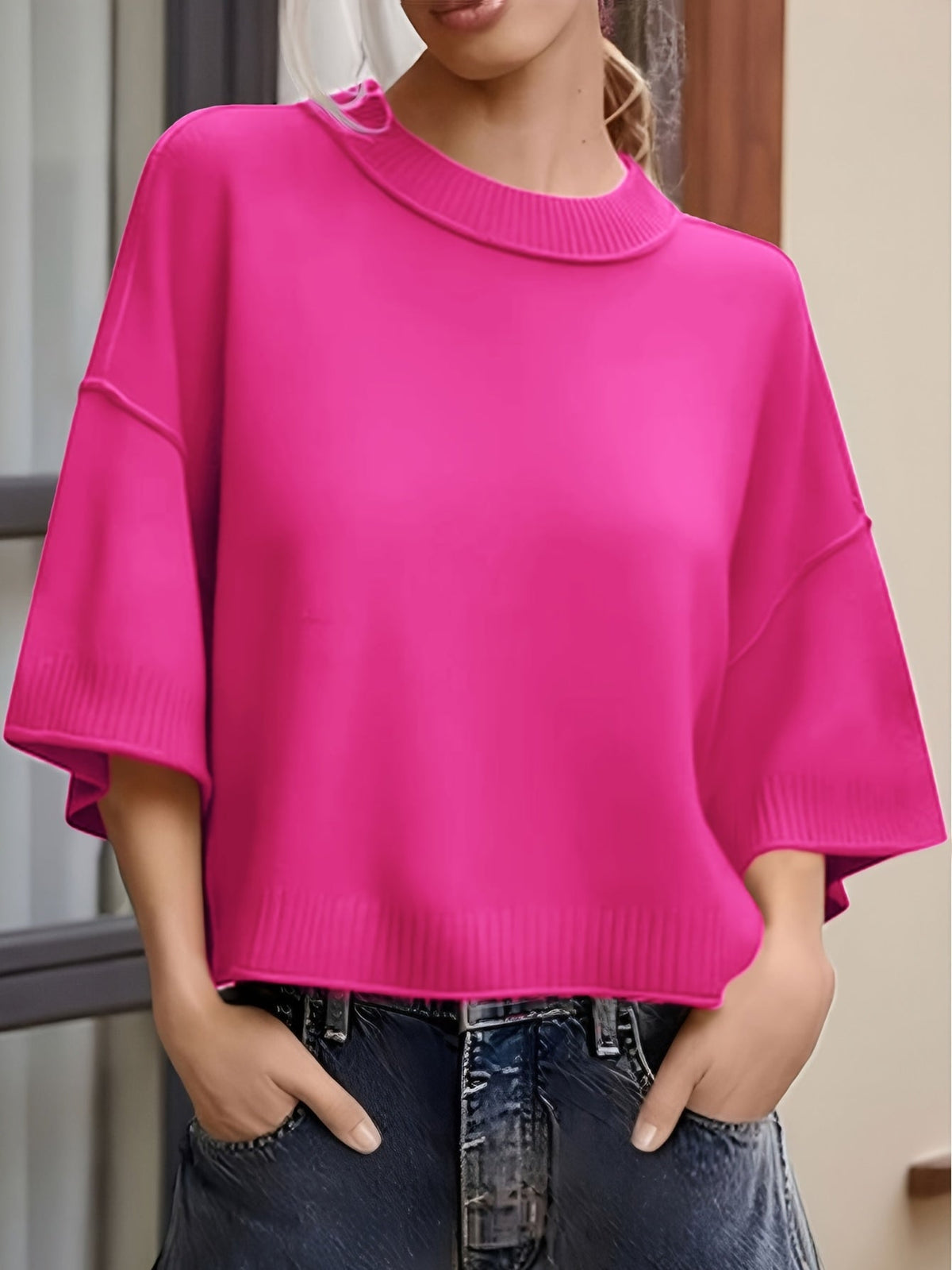 Marlena Women’s Oversized Sweater – Lightweight Short Sleeve Top