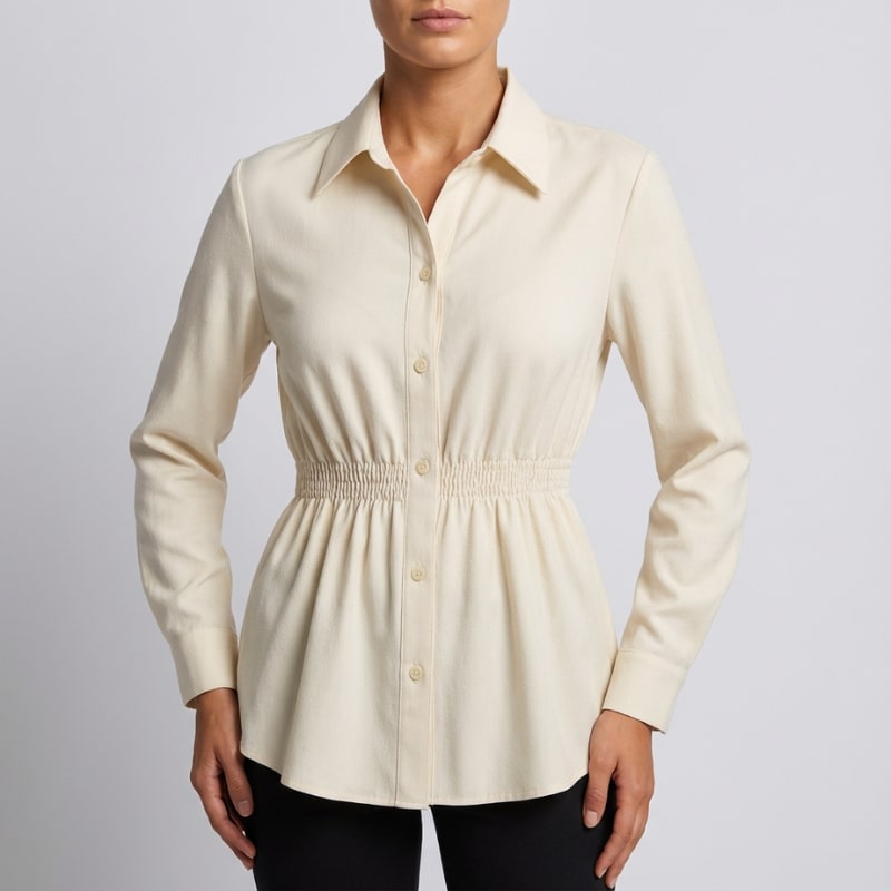 Lumiera Women’s Button-Up Shirt – Soft Woven Fabric with Defined Waist Fit