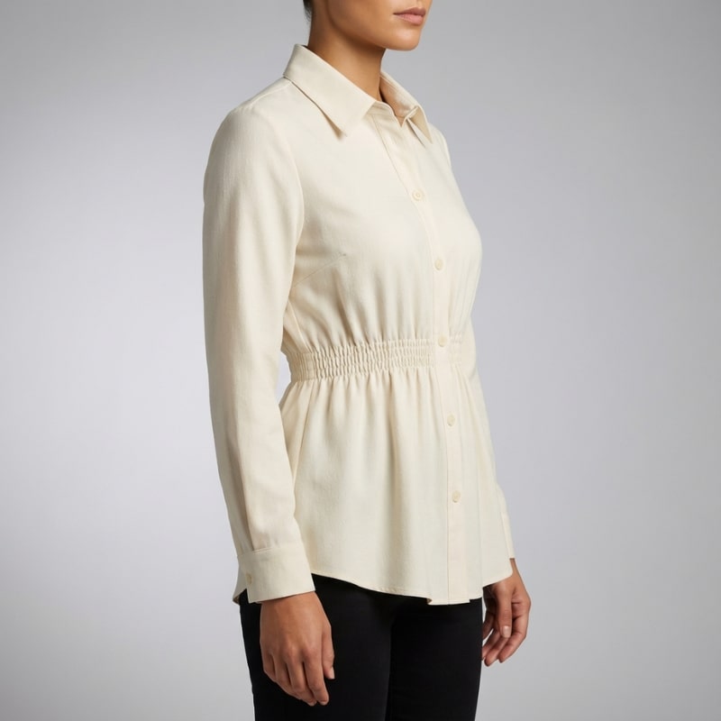 Lumiera Women’s Button-Up Shirt – Soft Woven Fabric with Defined Waist Fit