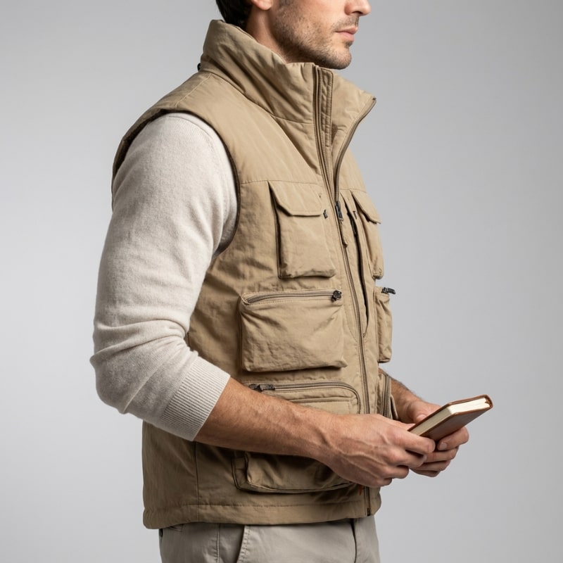 Arnel Men’s Vest – Zip Front Multi-Pocket Lightweight Layering Utility Vest