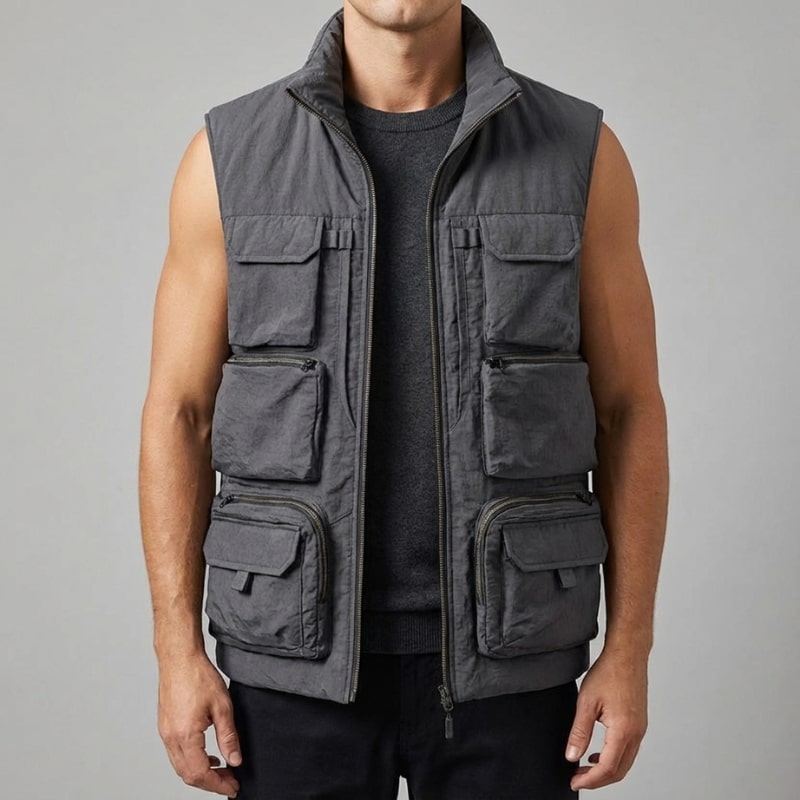 Arnel Men’s Vest – Zip Front Multi-Pocket Lightweight Layering Utility Vest