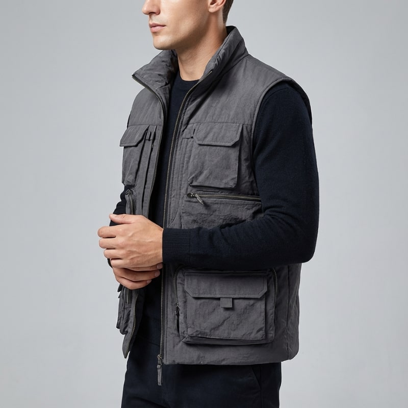 Arnel Men’s Vest – Zip Front Multi-Pocket Lightweight Layering Utility Vest