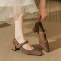 Hana Women’s Suede Block Heel Pumps – Pointed Toe with Adjustable Strap