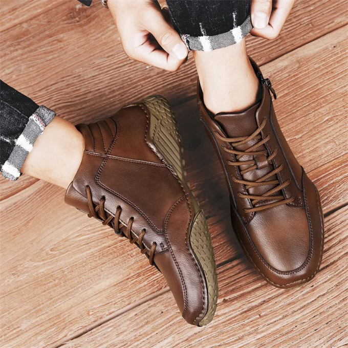 Dantelo Men’s Leather Ankle Boots – Full-Grain Zip-Up Design for Everyday Comfort