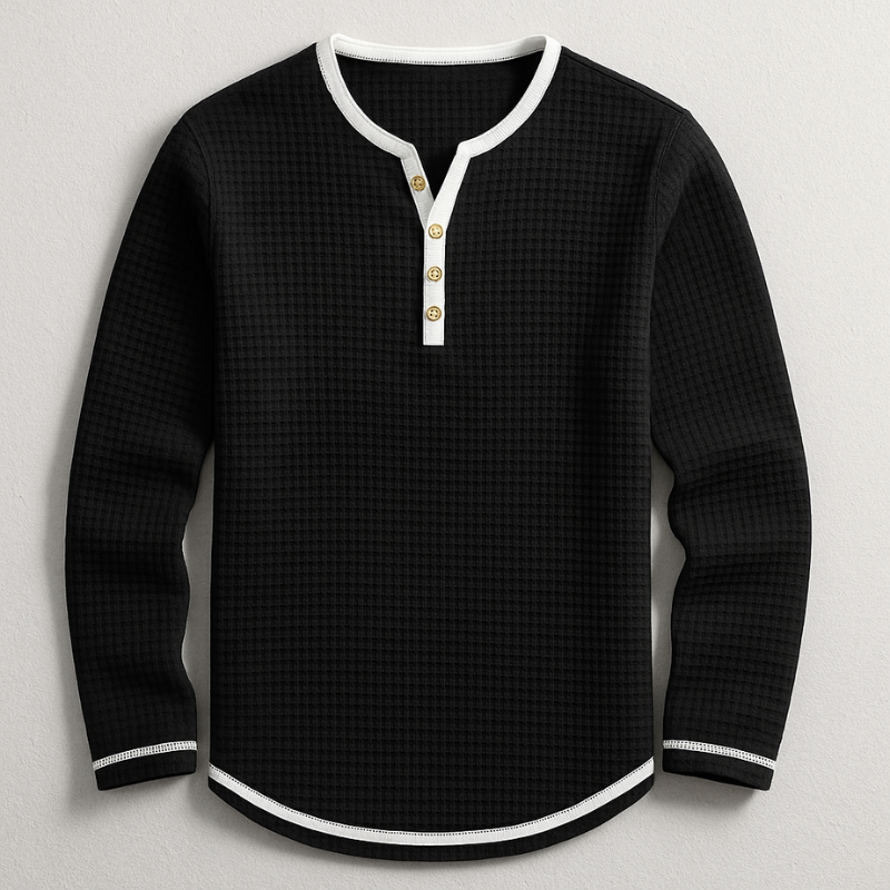 Simon Men’s Long Sleeve Shirt – Waffle Knit Cotton Blend Henley Shirt