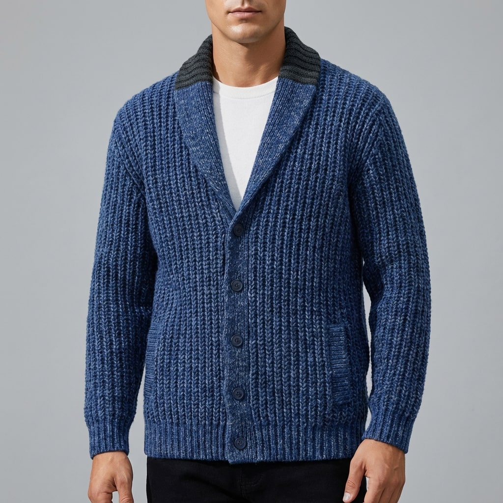Marcus Men’s Cardigan – Chunky Knit Button-Up Shawl Collar Cardigan