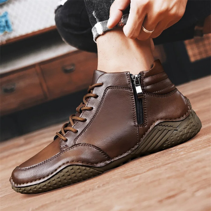 Dantelo Men’s Leather Ankle Boots – Full-Grain Zip-Up Design for Everyday Comfort
