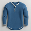Simon Men’s Long Sleeve Shirt – Waffle Knit Cotton Blend Henley Shirt