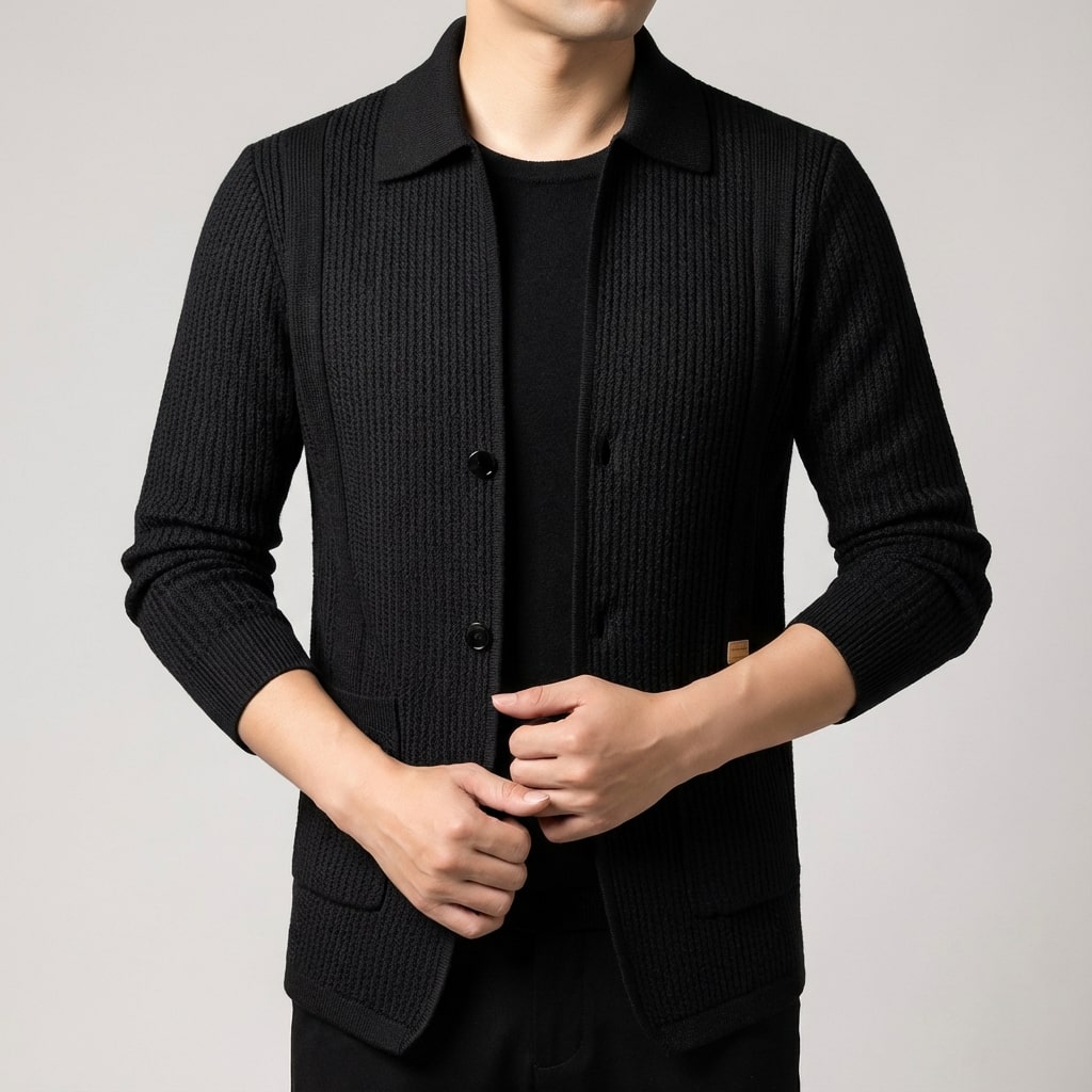 Matteo Men’s Cardigan – Textured Knit Shirt-Style Cardigan
