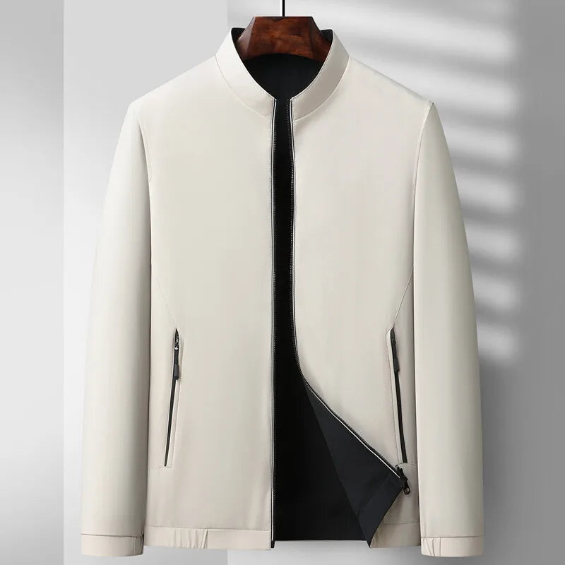 Mikael Men’s Bomber Jacket – Matte Zip-Up with No-Collar Design