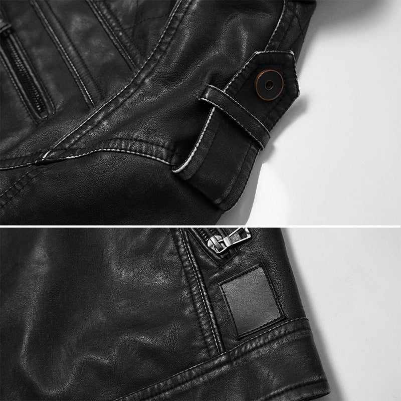 Xavier Men’s Leather Biker Jacket – Armored Streetwear with Tactical Details