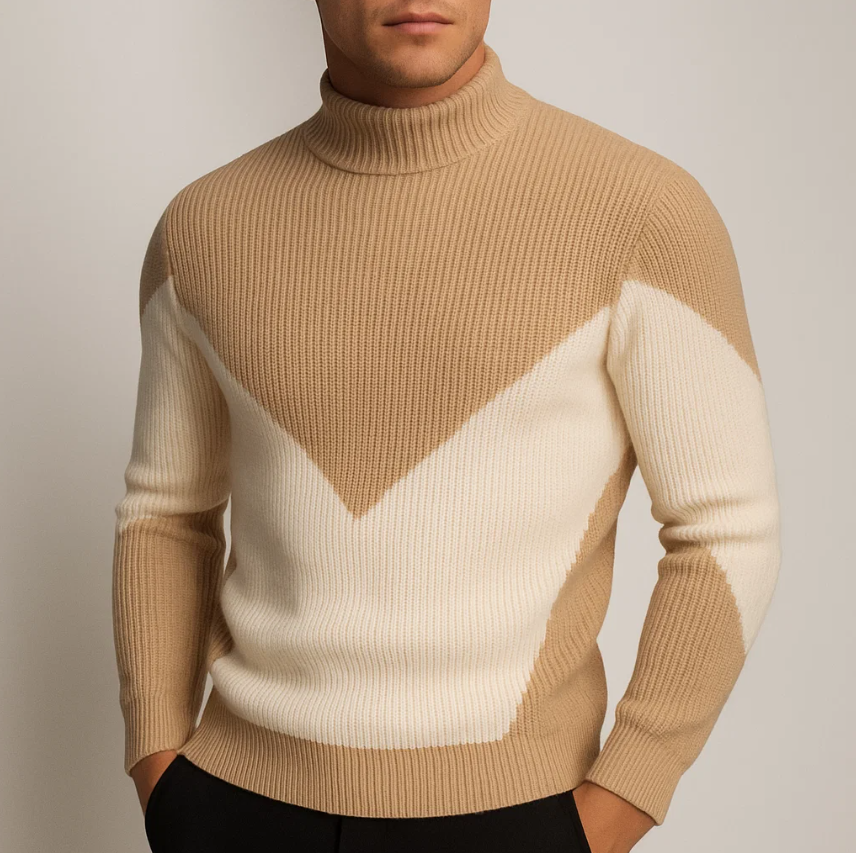 Marriott Men's Chevron Turtleneck Sweater – Thick Ribbed Knit Jumper
