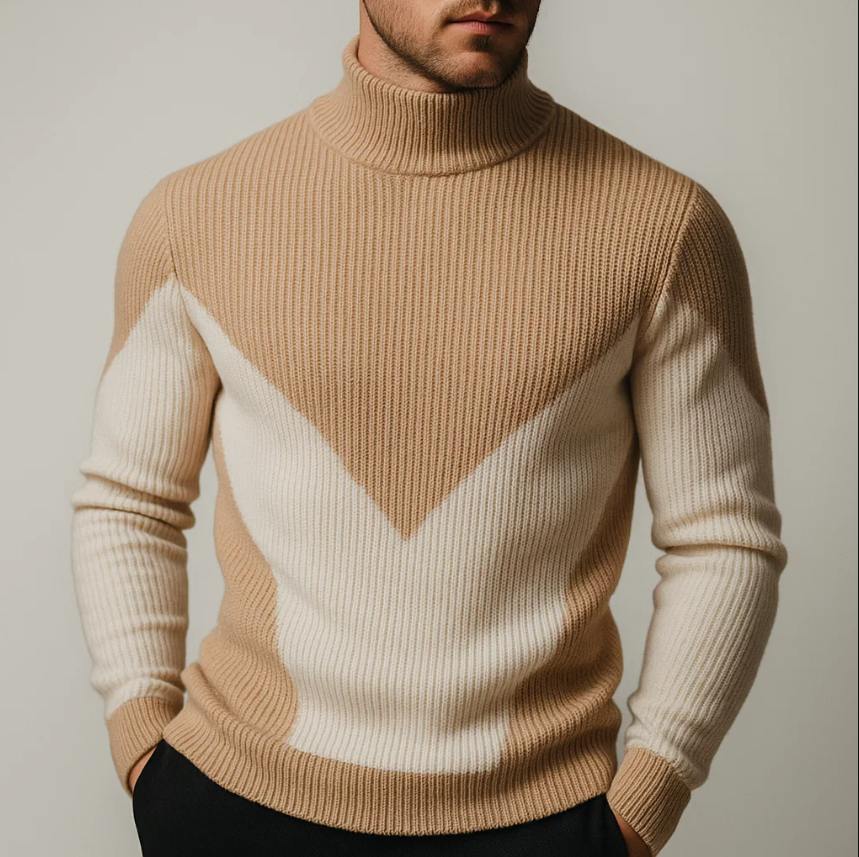 Marriott Men's Chevron Turtleneck Sweater – Thick Ribbed Knit Jumper