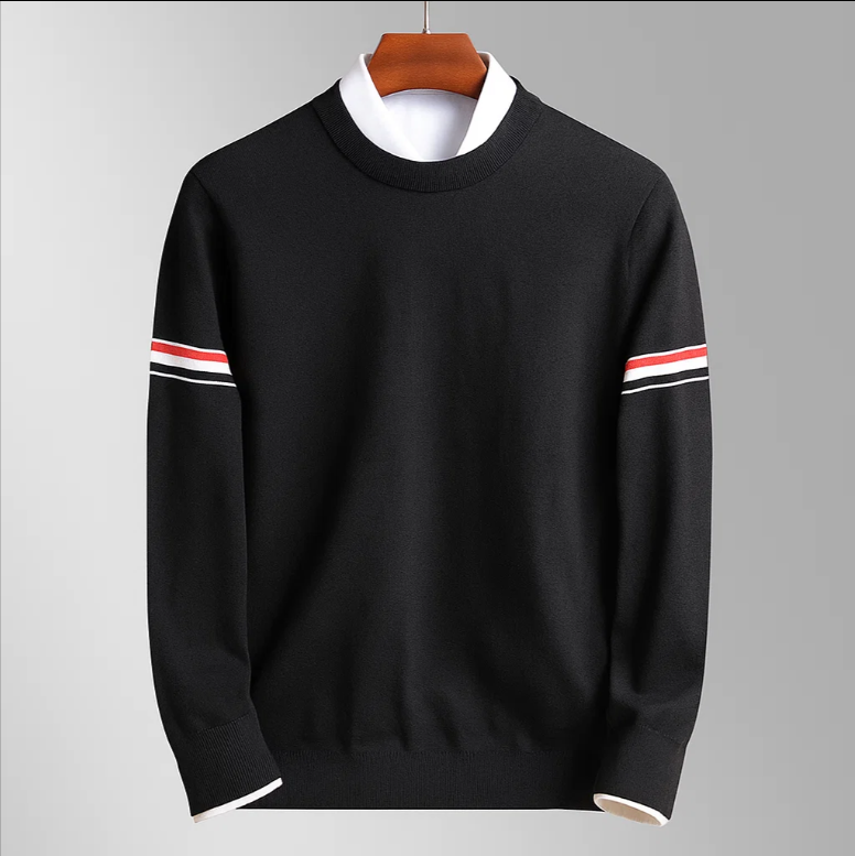 Julian Men’s Sweater – Soft Cotton Crew Neck with Sleeve Stripe Detail