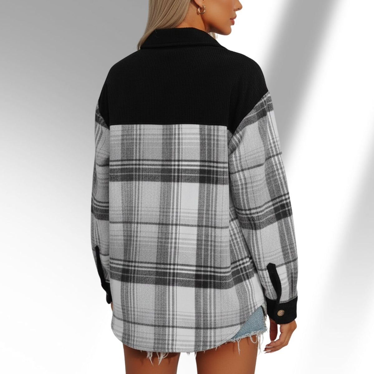 Mariana Women’s Plaid Shacket – Brushed Fabric Overshirt with Corduroy Collar