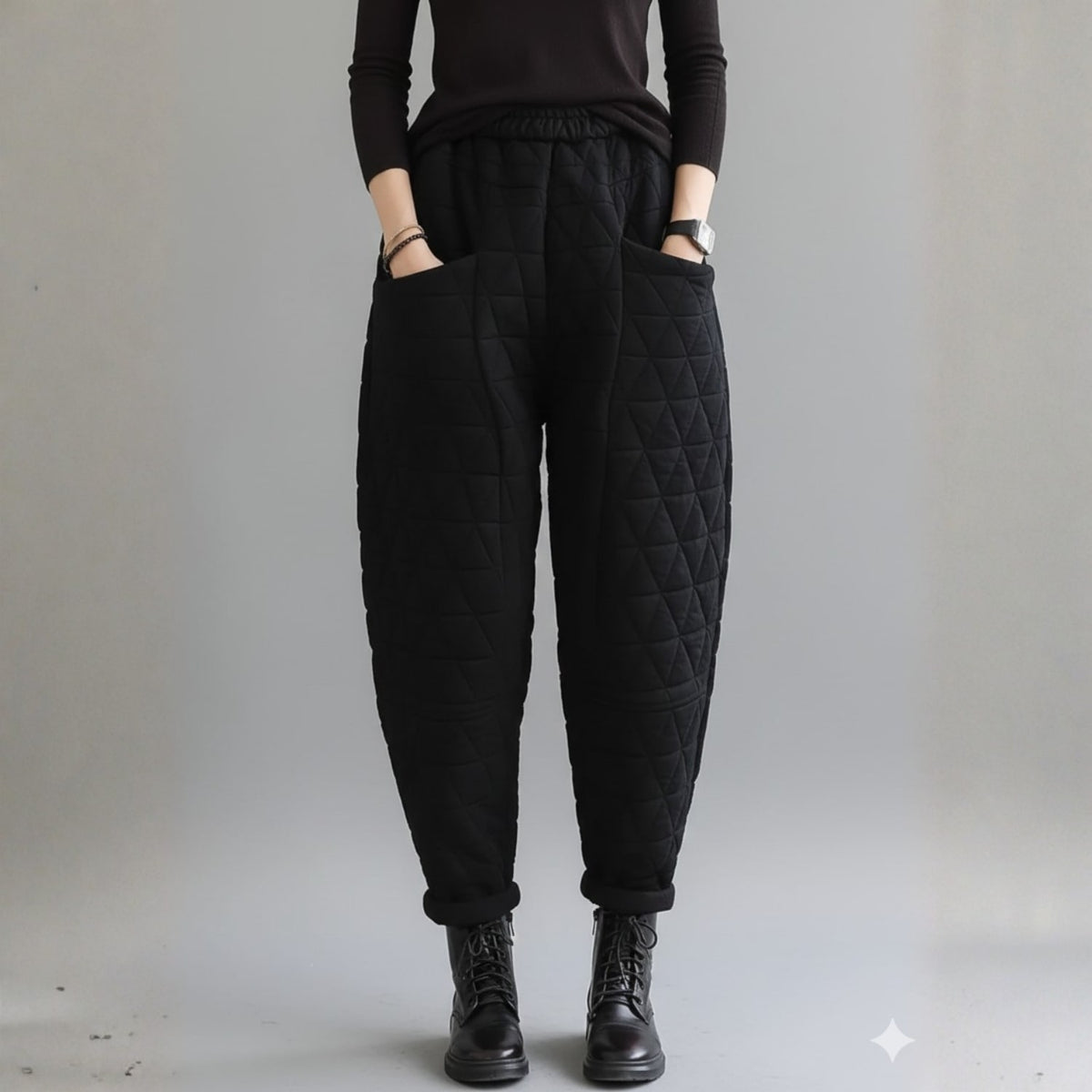 Elara Women’s Quilted Jogger Pants – Diamond Padded Thermal Cotton Pants