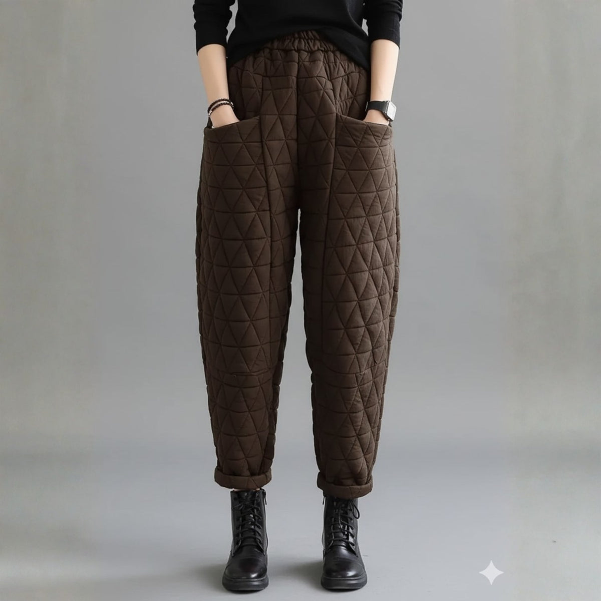 Elara Women’s Quilted Jogger Pants – Diamond Padded Thermal Cotton Pants