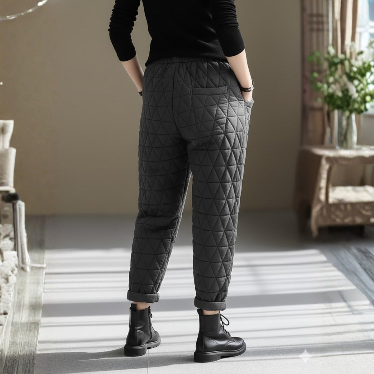 Elara Women’s Quilted Jogger Pants – Diamond Padded Thermal Cotton Pants