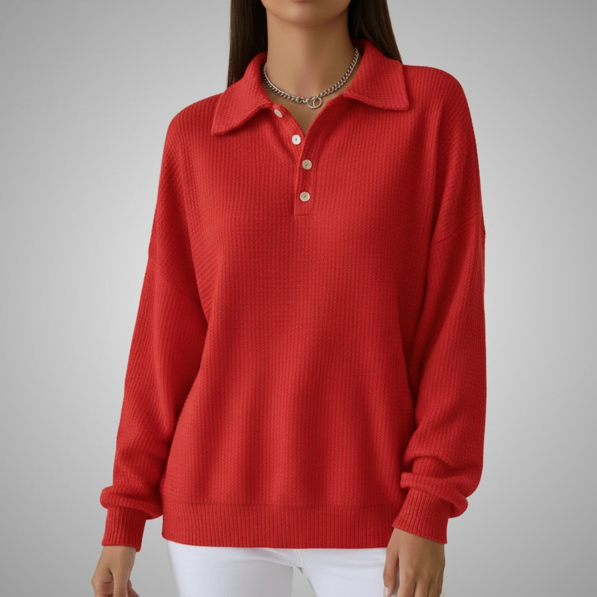 Jenny Women’s Knit Polo Sweater – Soft Ribbed Texture with Feminine Drape