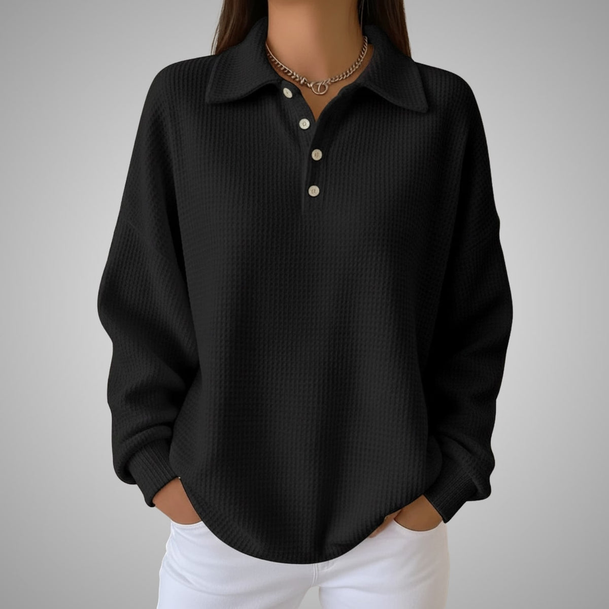 Jenny Women’s Knit Polo Sweater – Soft Ribbed Texture with Feminine Drape