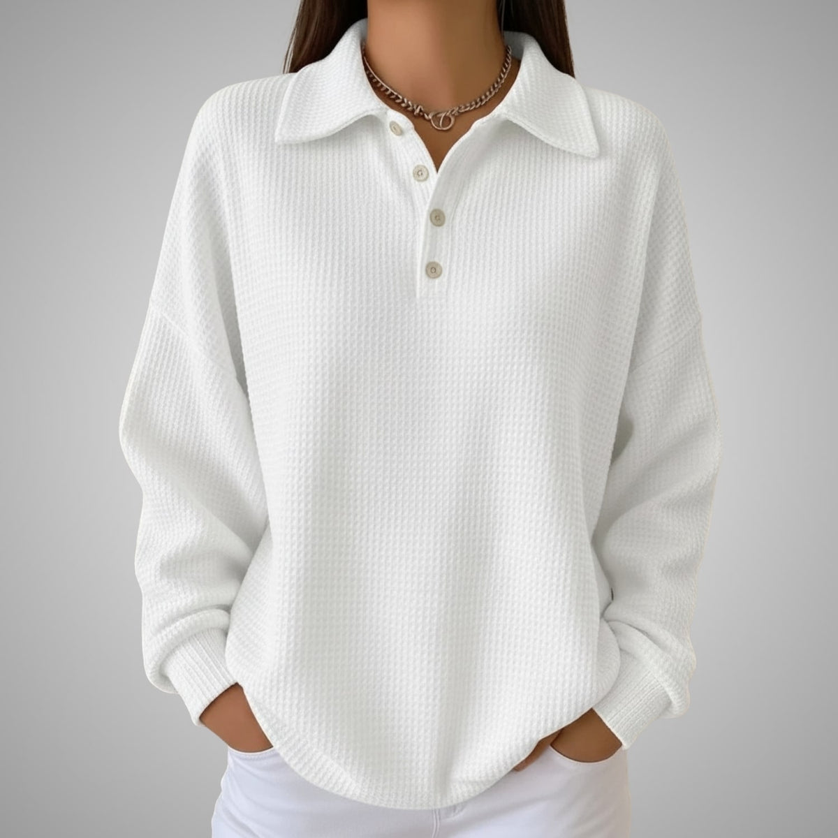 Jenny Women’s Knit Polo Sweater – Soft Ribbed Texture with Feminine Drape