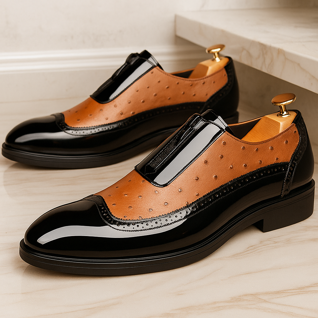Malcolm Ostrich Zip Slip-On – Textured Faux Leather Shoes with Front-Zip Entry
